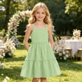 thumbnail image 2 of CAIVO Child Girls Dress Kids Sleeveless Square Neck Trendy Fit And Flare Knee Length Pure Color Summer Casual Party Dresses, 2 of 6