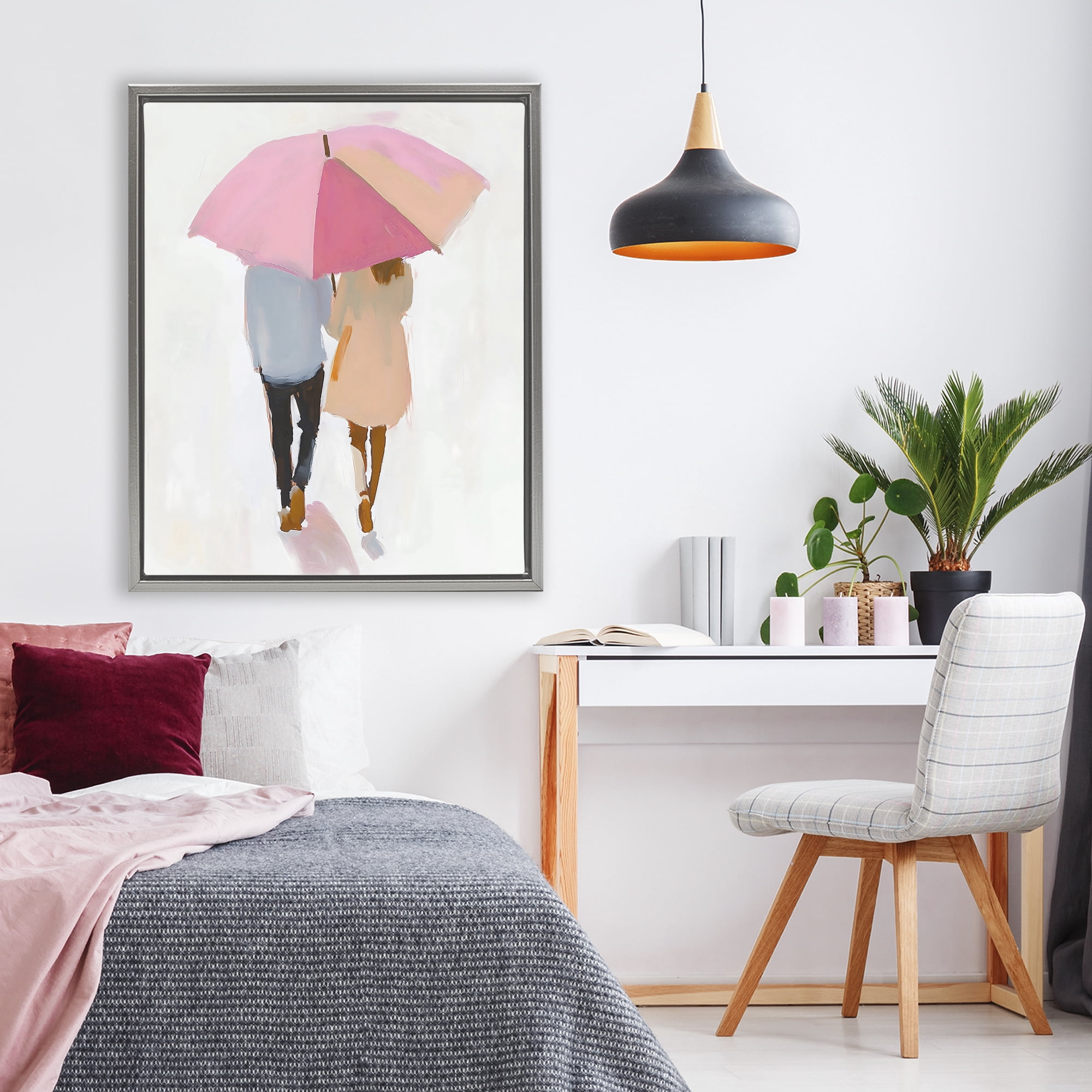 Stupell Industries Couple Stroll Under Umbrella Gray Framed Floater Canvas Wall Art, design by The Prints Vibe