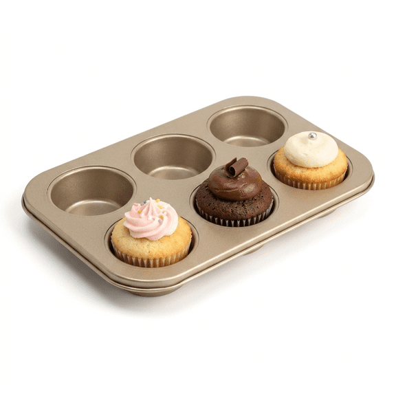 ROSEXIXI Mini Cupcake Pans, 6-Cavity Non-Stick Mini Cake Pan – Champagne Gold Heavy Duty Baking Mold, 10.4" x 7.4" Carbon Steel for Homemade Muffin, Cheesecake and Dessert