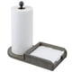 thumbnail image 1 of Soporte para rollos de papel de metal negro y madera maciza de color gris desgastado clásico y dispensador de servilletas, estante de almacenamiento combinado para encimera de cocina o mesa de comedor, 1 of 7