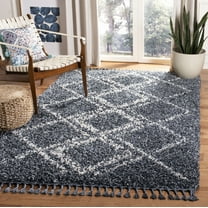 SAFAVIEH Pro Lux Emmeline Aztec Fringe Shag Area Rug, Cream/Blue, 5' x 8'