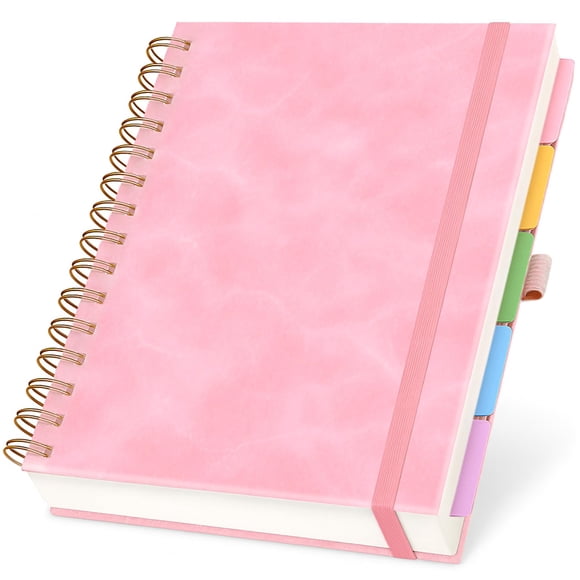 Cuaderno A4 de 8x10" con Divisores Ajustables y Tapa Dura Forrada en Cuero Rosa