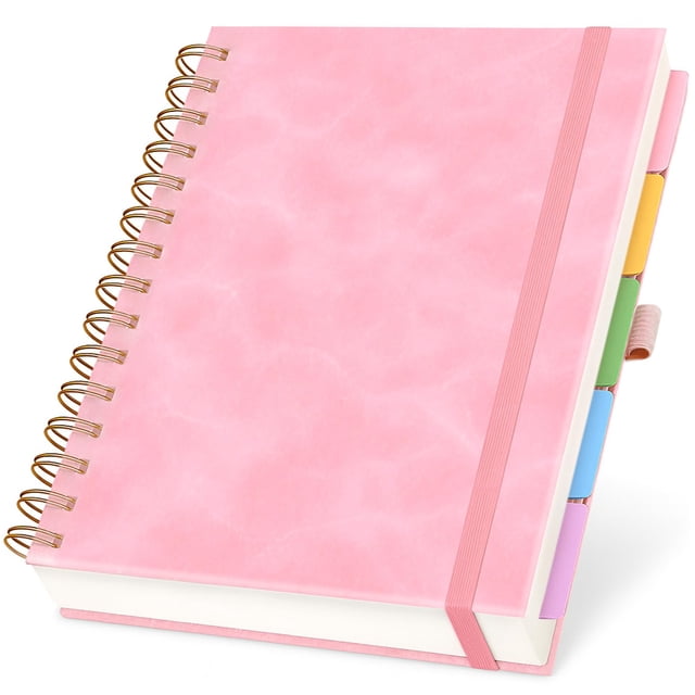 Cuaderno A4 de 8x10" con Divisores Ajustables y Tapa Dura Forrada en Cuero Rosa