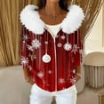thumbnail image 2 of Women's Fashion Casual Sweater Zipper Cardigan, Christmas Snowflake Print Plush Hooded Jacket for Holiday Parties and Cozy Winter Wear,Wine,XL, 2 of 6
