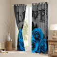 thumbnail image 3 of Blue Rustic Rose Floral 30%-50% Blackout Curtains 38"Wx45"L,Valentine'S Day Window Curtains Blue Black Romantic Flower Window Curtains Pastoral Garden Window Treatments 2 Panels Aesthetics Room Decor, 3 of 6