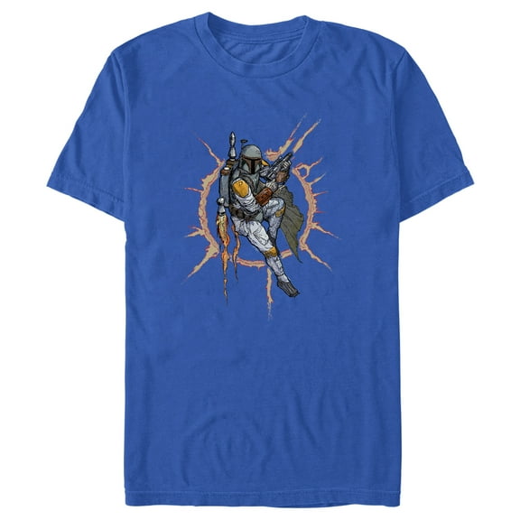 Men's Star Wars: A New Hope Boba Fett Fire Circle Graphic Tee Royal Blue 2X Large