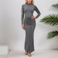 thumbnail image 2 of XIYON Dresses For Women Elegant Casual Bodycon Midi Dress With Stand Collar Long Sleeves And Waist Tucking Ruffle Details For Daily Wear Outfit Vacation, 2 of 5