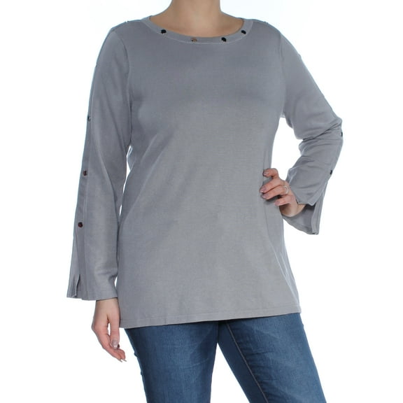 ALFANI $69 Womens New 1507 Gray Slitted Scoop Neck Long Sleeve Casual Top L B B