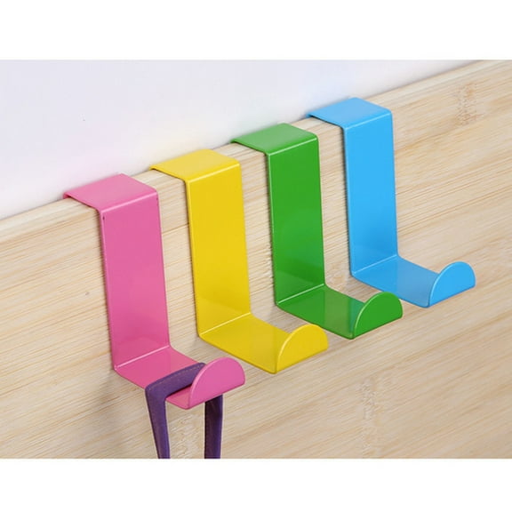 WHAMVOX Pair of Stainless Steel Over the Door Hook Single Colorufl Door Hooks for Clothes Towel Scarf Hat (Yellow)