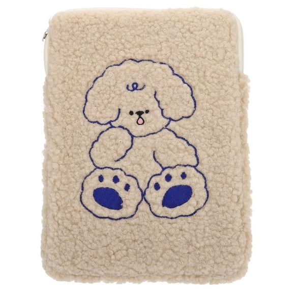 LOLIPPYY Girls Plush Tablet Case for Storage Khaki Lightweight Splashproof Large Capacity Cartoon Style Pouch for Laptop and Tablet 10.1"
