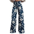 thumbnail image 2 of XUNKUSGA Pants for Women Fashion Faux Denim Floral Wide Leg Pants Classic High Waist Baggy Boyfriends Straight Leg Women's Pants with Pockets,Blue,S, 2 of 6