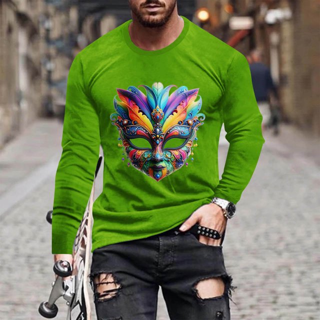 Blusas y camisas de manga larga con cuello redondo para hombre Blusa de manga larga con cuello redondo y estampado de carnaval para hombre Blusa de poliéster para hombre