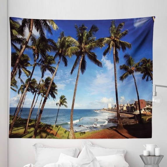 America Tapestry, Natural Beauty of Brazil Amazon Rain Forest Barra Beach Palm Trees Panorama Photo, Fabric Wall Hanging Decor for Bedroom Living Room Dorm, 5 Sizes, Multicolor, by Ambesonne