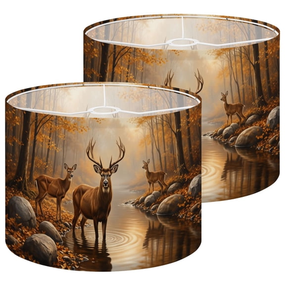 Lampshades 2 Pack Autumn Forest Scene Deer Tranquil Stream Rustic 13"x13"x10" Light Shade for Table Lamps Floor Lamp Shades Lampshade Replacement Easy Assembly