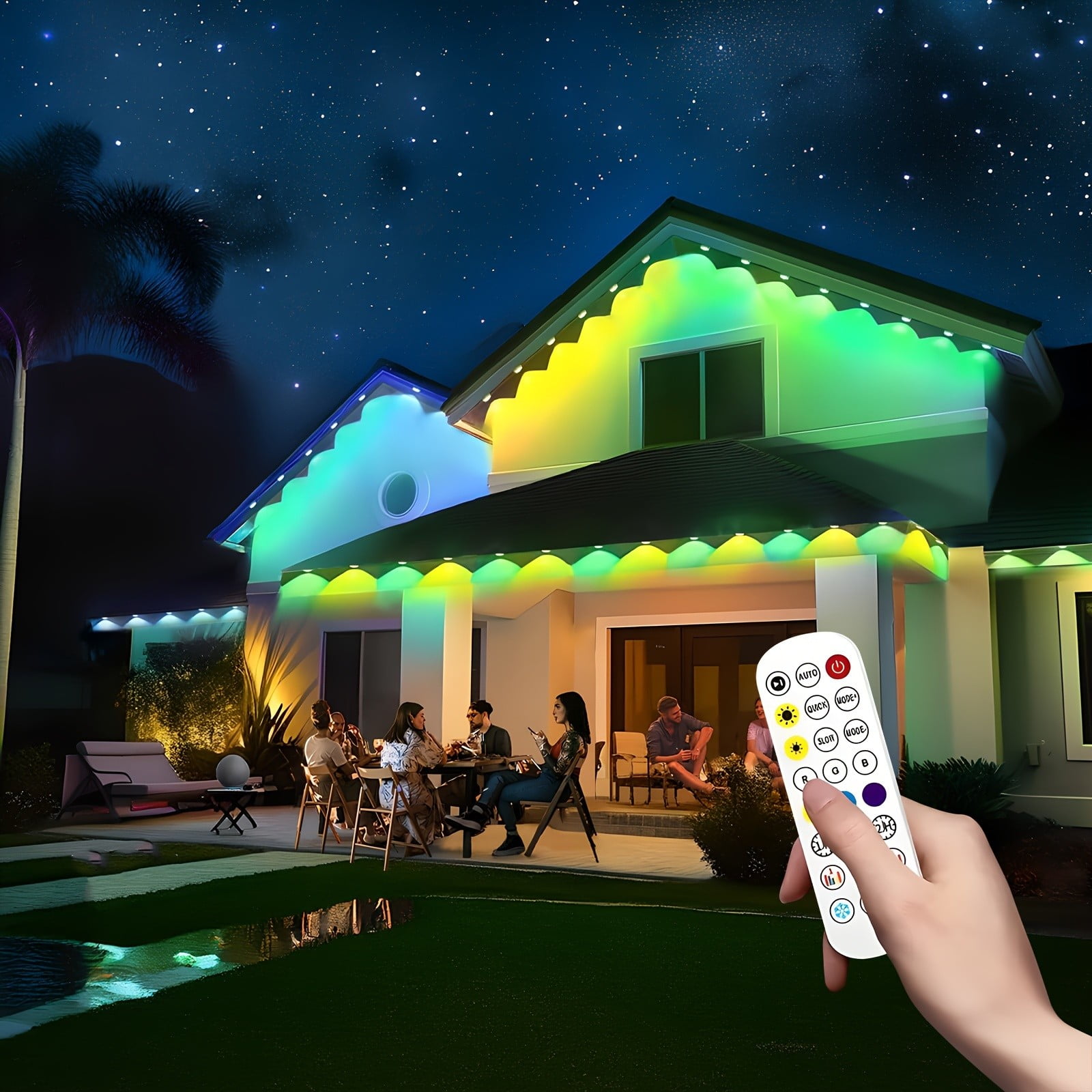 PUCACHI 200ft Permanent Outdoor Christmas Lights Smart Outdoor Light, App and Remote Control Dual Control, IP67 Waterproof, RGBIC Lights for Patio, Eaves, Party Decoration