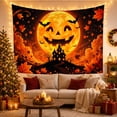 thumbnail image 3 of Jack O Lantern Moon with Crooked Mansion and Bats, Dramatic Gothic Style for Gothic Decor Fans, Haunted Wall Art Halloween Gift, Tapestry Wall Hanging for Bedroom and Dorm, 3 of 7