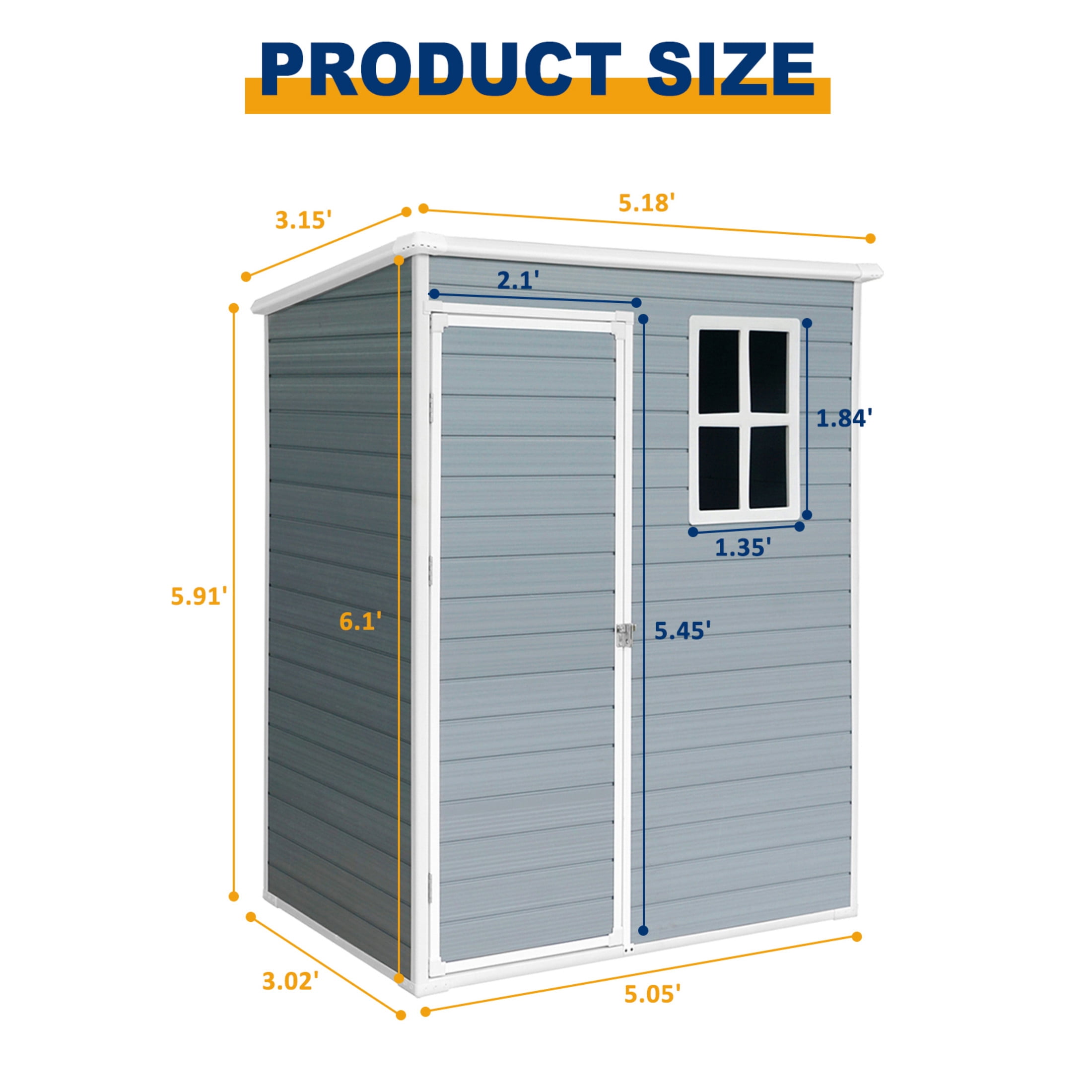 Noble House 5x3 FT Resin Outdoor Storage Shed, Waterproof Plastic Garden Tool Organizer with Lockable Door, Grey