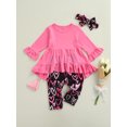 thumbnail image 3 of Kiapeise Toddler Baby Girl Fall Outfit Long Sleeve Ruffle T-shirt Tops Heart Print Flare Pants Set, 3 of 9