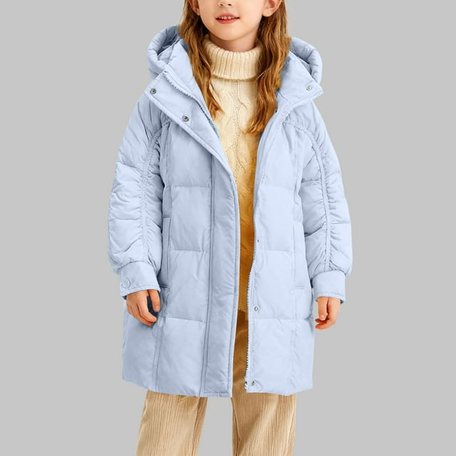 Parkas de manga larga, chaqueta de invierno para niñas, medianas a largas, chaqueta de plumón para niños, medianas a grandes, chaqueta con capucha de color liso, tops de algodón para niños