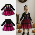 thumbnail image 6 of XQYLOS Toddler Girls Halloween Outfits Long Sleeve Flowy Tulle Stripe Dress Cute Graphic Clothing Stage Performance, 6 of 9