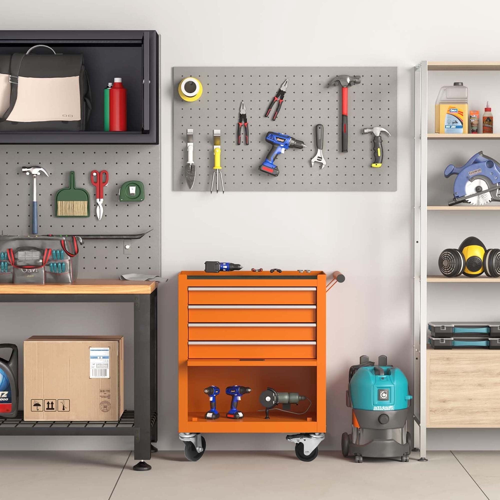 POVANLI  4-Drawer Rolling Tool Chest with Wheels Multifunctional Tool Chest Portable Tool Storage Cabinet with Locking System for Garage Workshop Warehouse Repair Shop