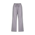 thumbnail image 4 of Women Fashion High Waisted Wide Leg Pants Drawstring Elastic Trousers Comfy Straight Leg Long Pants With Pockets, 4 of 5