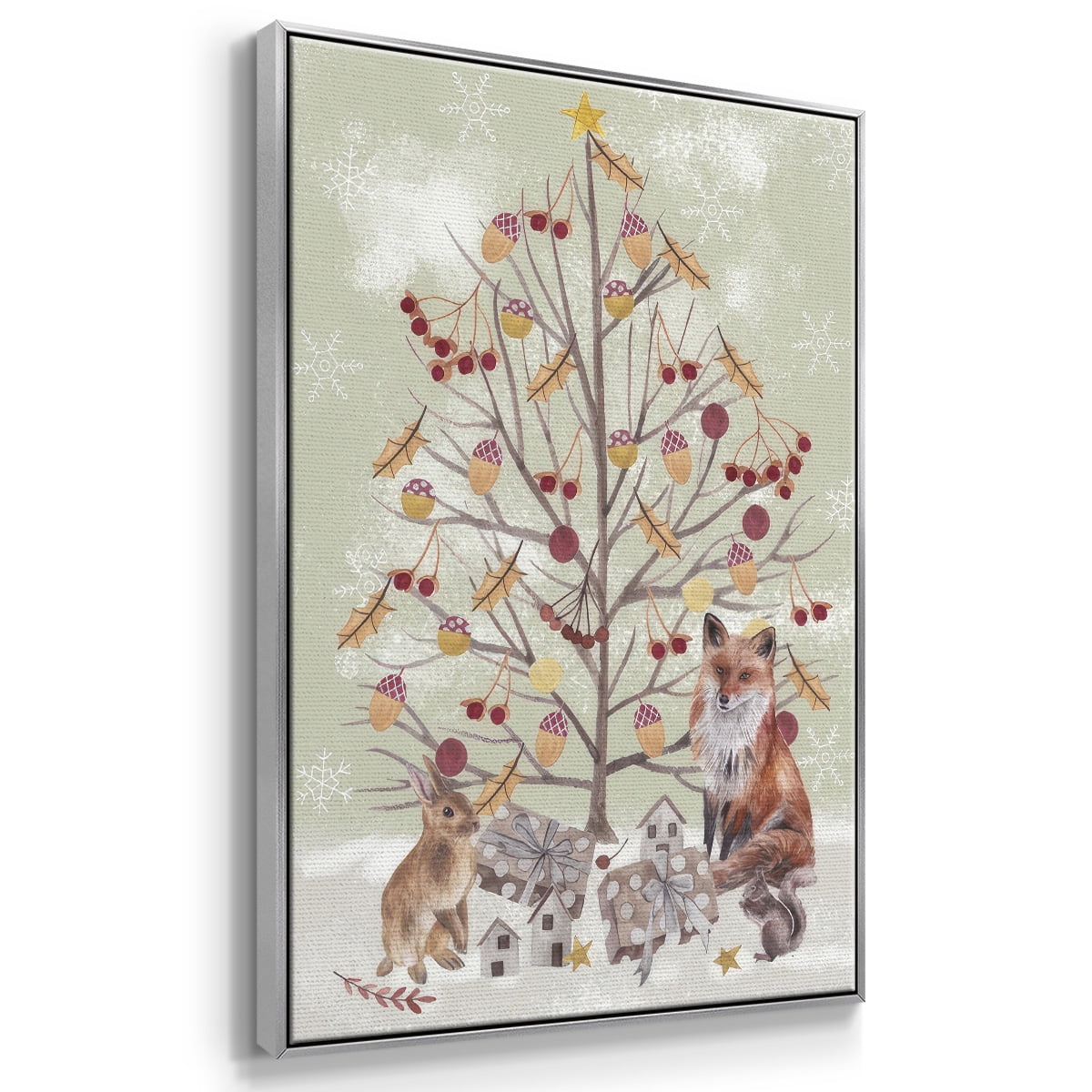 Christmas Time Collection B - Framed Gallery Wrapped Holiday Canvas - 27 x 41 - Silver Frame