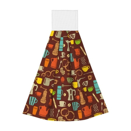 

Zufioo Retro Coffee Print Coral Fleece Velcro Hand Towel Hangable Absorbent Hand Towel Suitable for Kitchen Bathroom Household Items