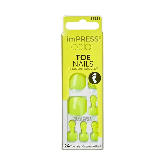 KISS imPRESS Press on Toenails, Color, Bubbly, Green, Short Squoval, 24 Count