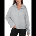 thumbnail image 1 of Sudadera Holgada de Larga con Capucha y Bolsillo con Media Cremallera para Mujer, Otoño e Invierno Gris XL, 1 of 10