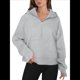 thumbnail image 1 of Sudadera Holgada de Larga con Capucha y Bolsillo con Media Cremallera para Mujer, Otoño e Invierno Gris L, 1 of 10