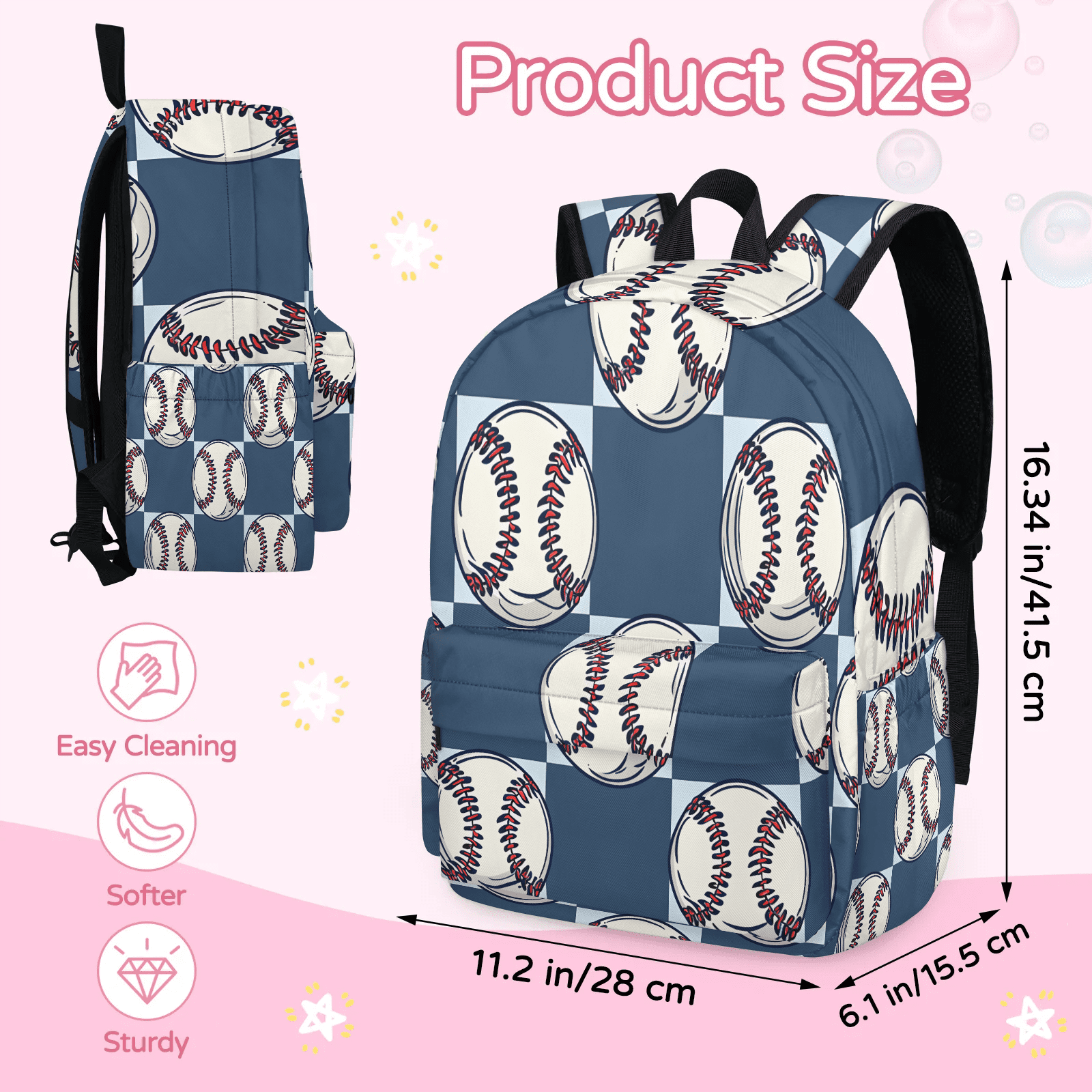 Herdesigns Baseball Backpack for Men Women, Lightweight Laptop Backpack 16.3 Inch Baseball Print Casual Daypack for Travel Work Commuter