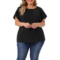 thumbnail image 2 of DARING DIVA Women's Plus Size Round Neck Pleated Tulip Sleeve Shirt Blouse L Black, 2 of 6