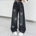 thumbnail image 2 of CAUYDY Teen Girls Baggy Jeans Pretty Butterfly Print Elastic Waistband Wide Leg Jeans Cute Pants for Girls Sizes 9-10 Years, 2 of 7