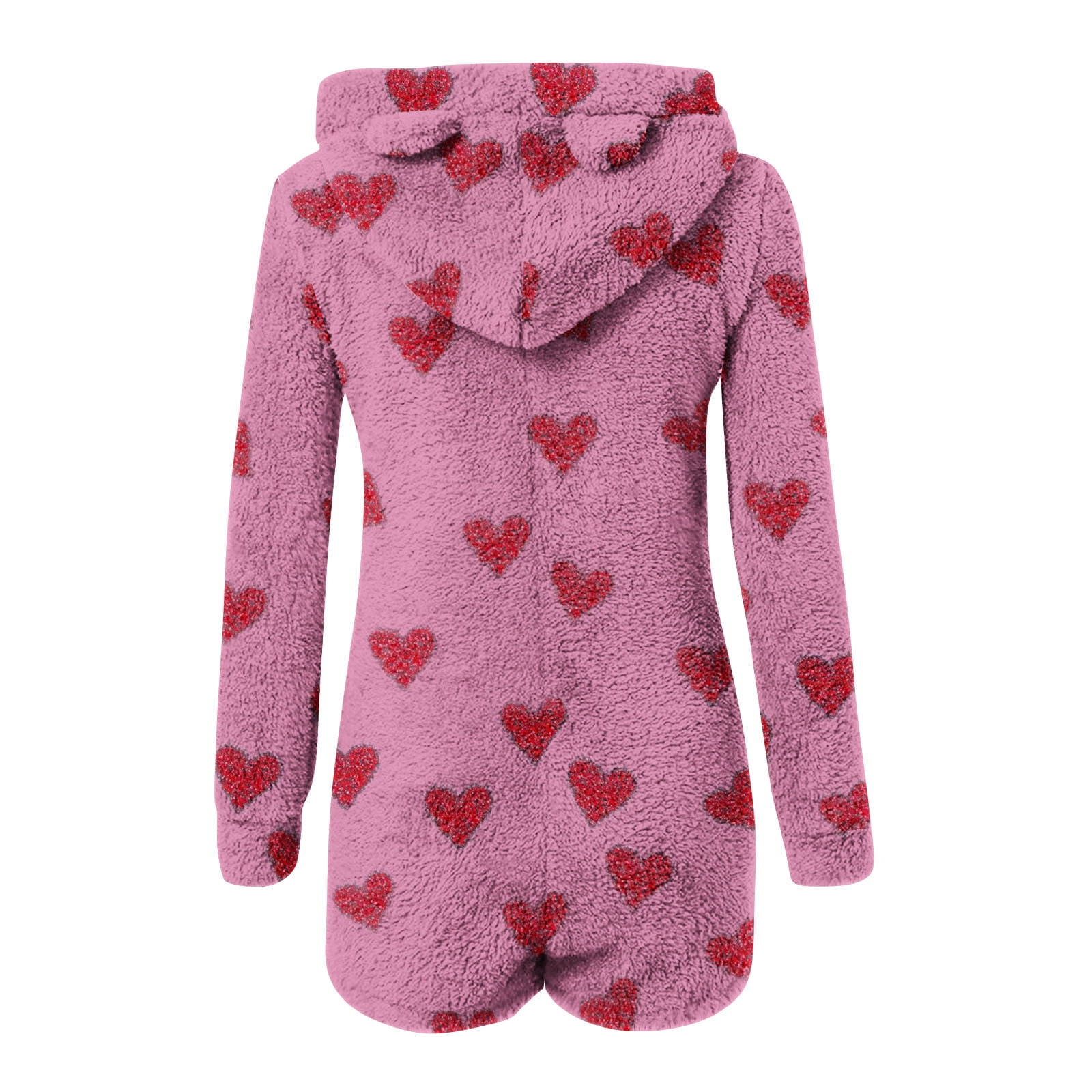 Aobny Cute Christmas Pajamas Women Fleece Valentine's Outfits Pink Onesies Long Sleeve Christmas Outfits for Women,L