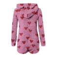 thumbnail image 4 of hotojiny Women One Piece Pajama Jumpsuit with Hooded Soft Warm Fuzzy Sleepwear Cold Weather Full Zip Heart Housecoat Sherpa Loungewear, 4 of 5
