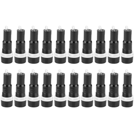 20-Pack Black Panel-Mounted Screw Fuse Holders – MF-527 5x20mm Fuse Casing, 250V 10A, Durable Plastic & Metal Enclosure