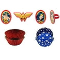 thumbnail image 4 of 60 WONDER WOMAN Cupcake Toppers and Liners - Rings with Matching Red Foil/Blue with White Stars Baking Cups - Enough for 60 Cupcakes, 4 of 6