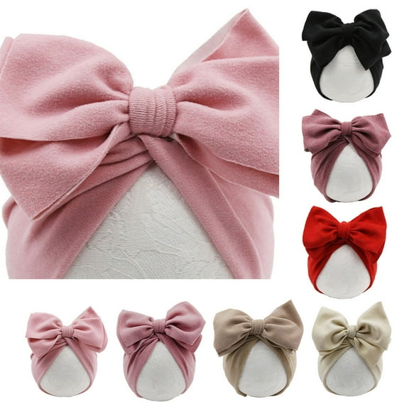 UNTERING Baby Hat Baby Turban Hat Bow Solid Color Cotton Newborn Infant Sweet Girls Toddler Elastic Caps Headwraps