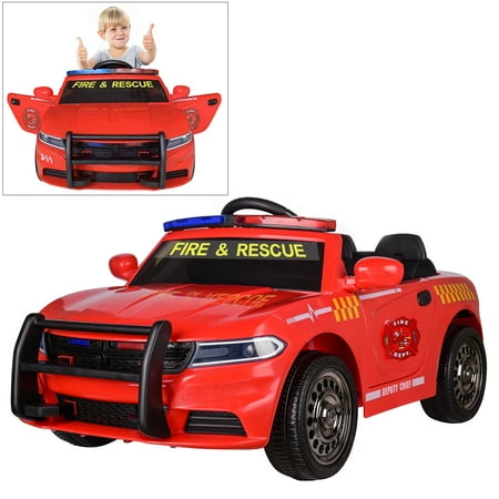 Police Pursuit 12V Electric Ride On Car for Kids with 2.4G Remote Control, Siren Flashing Light, Intercom, Bumper Guard, Openable