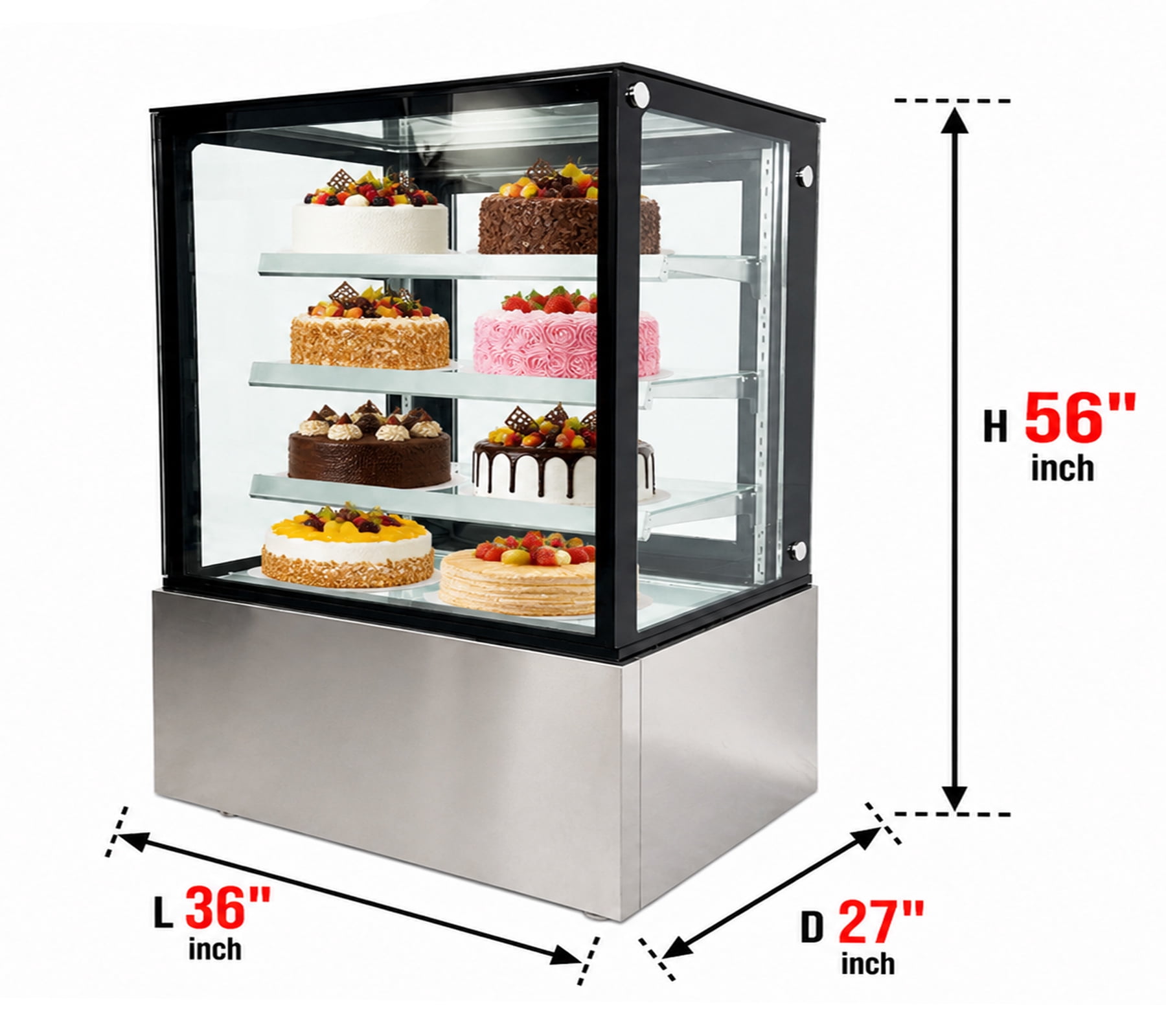 36" Commercial Refrigerated Bakery Display Case, Square Glass Cake Showcase Refrigerator, LED Lighting, ETL Certified