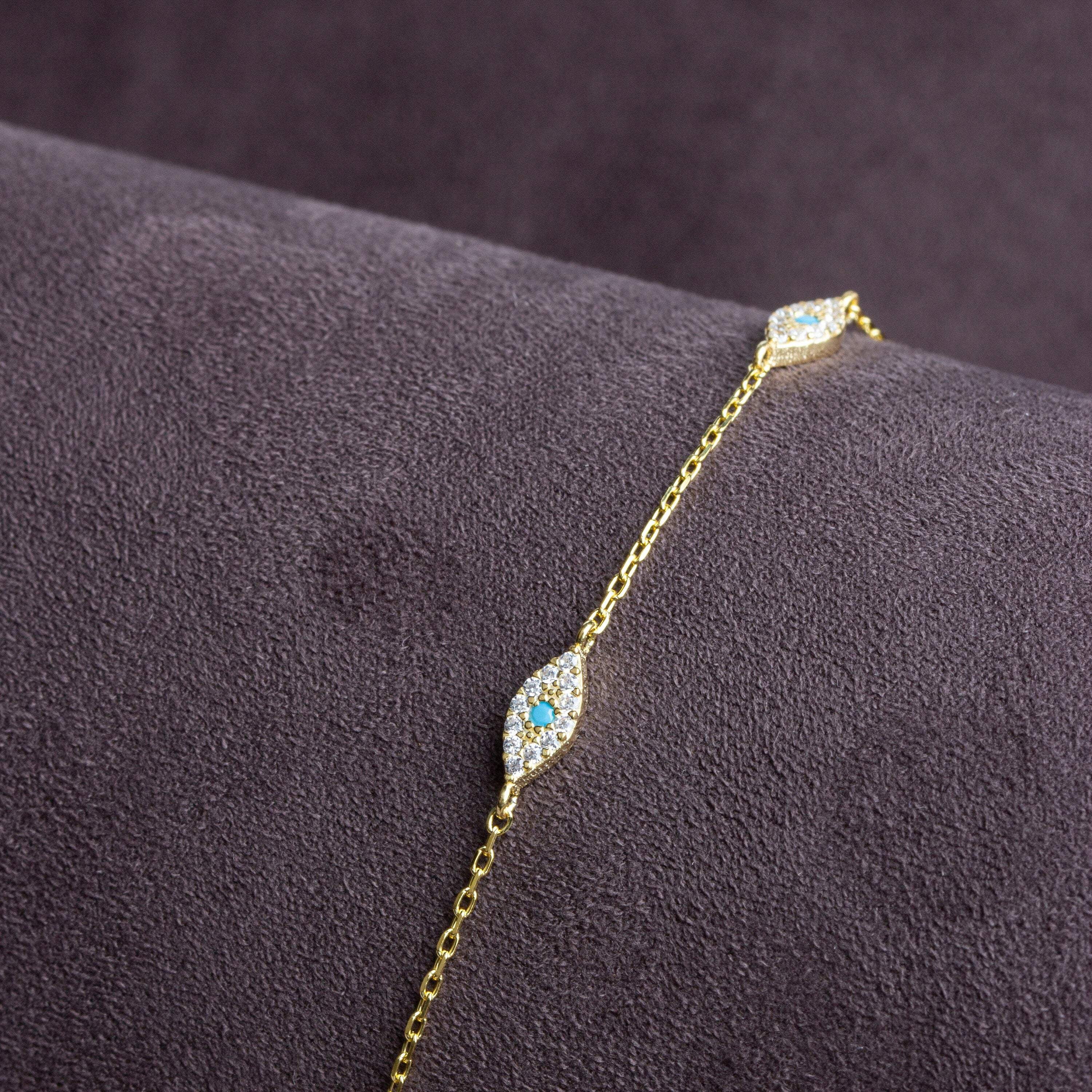Gold Plated Cable Chain Evil Eye Silver Anklet