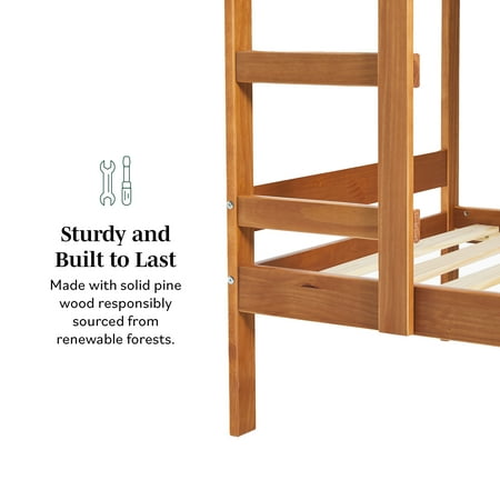 Walker Edison - Minimalist Slatted Solid Wood Low Queen Bedframe - Natural Pine
