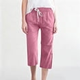 thumbnail image 5 of Capris Pants for Women Cotton Linen Casual Summer 2026 Straight Wide Leg Loose Drawstring Elastic Waist Cropped Trouser Pink L, 5 of 5