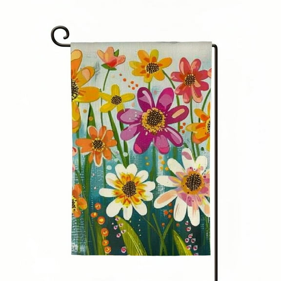 PHYHOO Welcome Spring Summer Flowers Garden Flag Double Sided, Burlap Small Sunflower Daisy Flower Garden Yard House Flags Outside Outdoor Seasonal Porch Lawn Decoration White