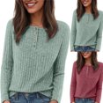thumbnail image 2 of felwors Womens Long Sleeve Henley Shirts Button Down Tunic Tops Fall Lightweight Sweaters Business Casual Blouses 2025 Watermelon Red, XL, 2 of 6