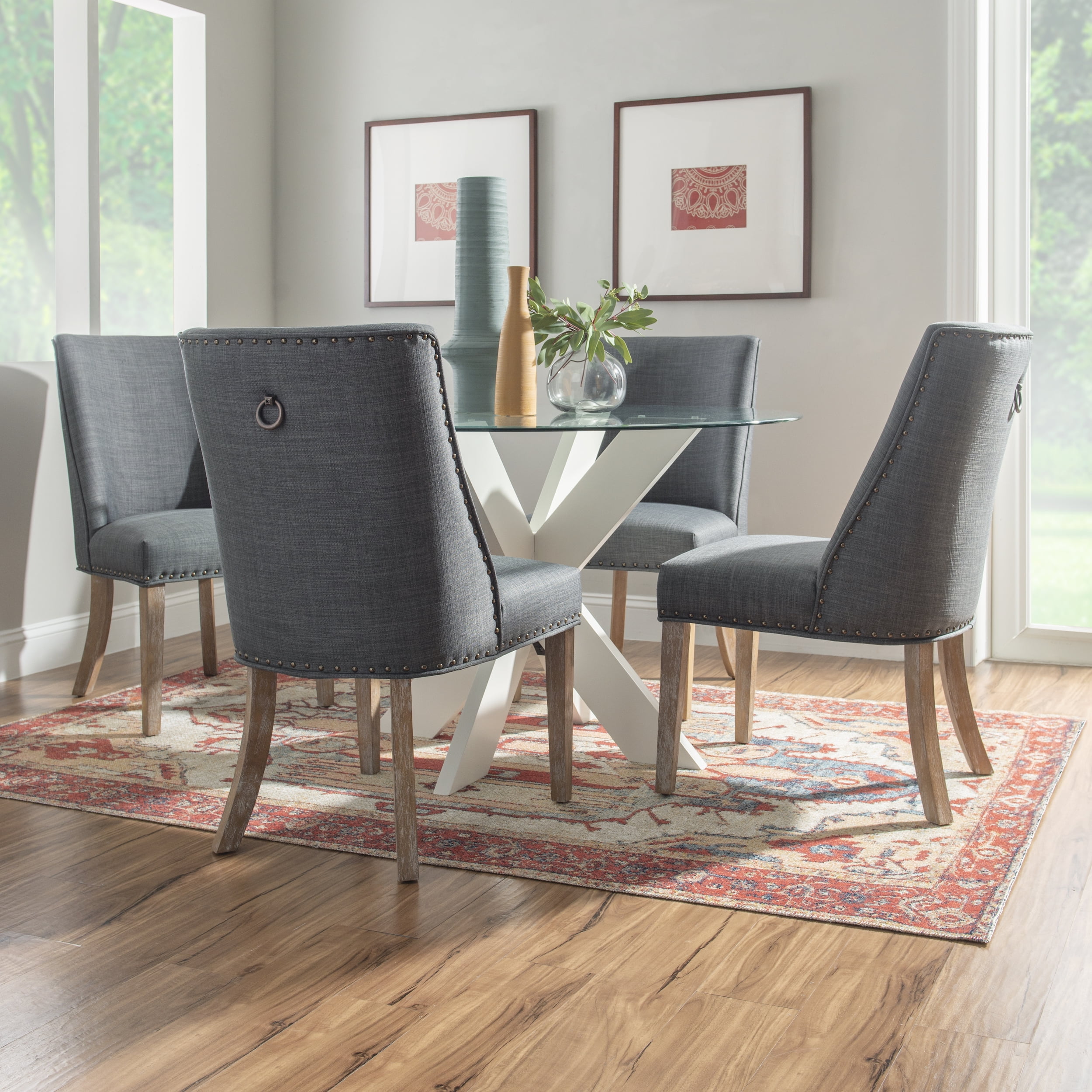 Powell Augusta Wood X-Base Dining Table with Glass Top, White