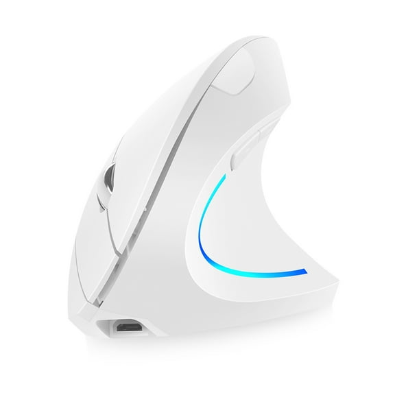 Plug 2.4G Wireless Vertical Mouse Rechargeable Upright Ergonomic Mouse 3 Adjustable Movement Speed Levels RGB Flowing Light Plug N Play, White