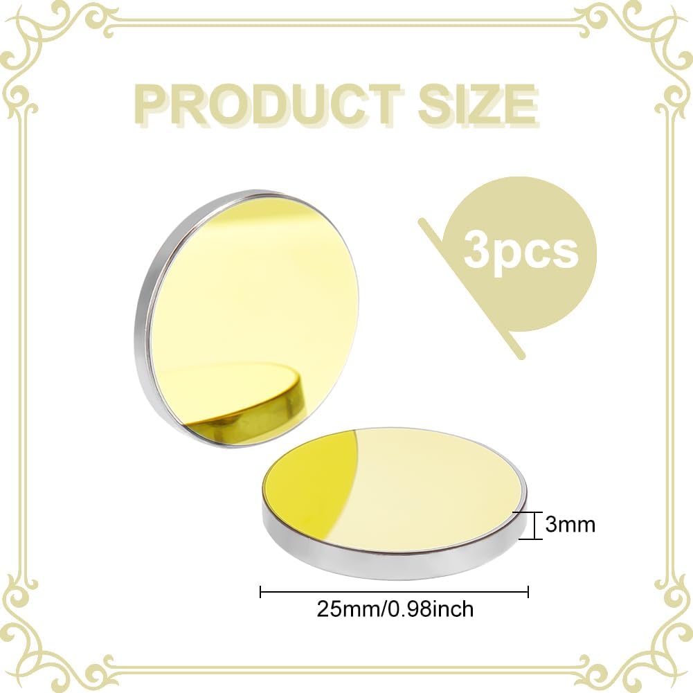 3pc Silicon Gold-Plated Reflective Lens CO2 Laser Mirror Lens for Laser Engraving Cutting Machine Flat Round Yellow 25x3mm