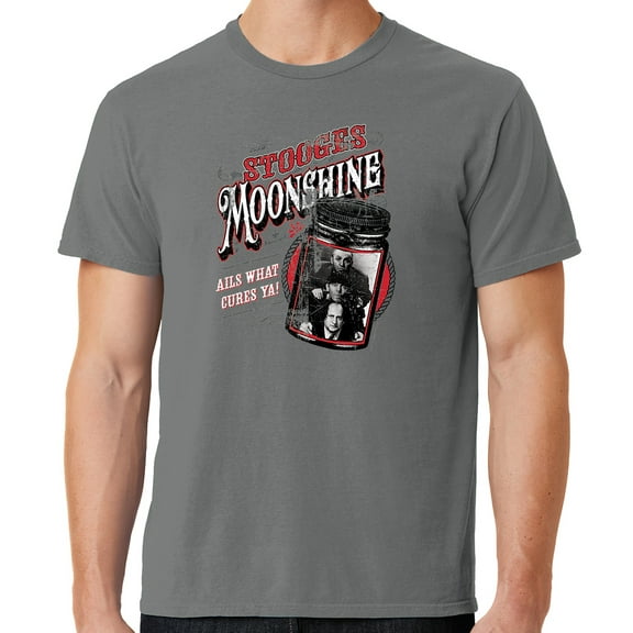 Mens Three 3 Stooges Moonshine Tee Shirt, XL Pewter Grey